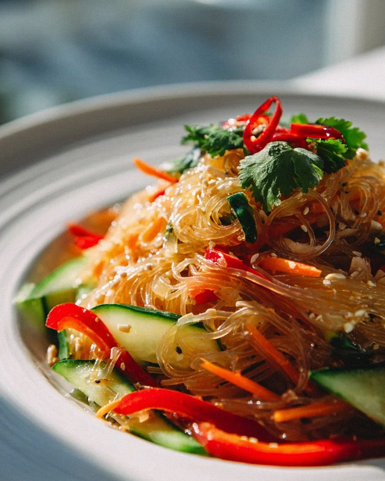 Asiatischer Glasnudelsalat Mit Sesam & Erdnuss Dressing