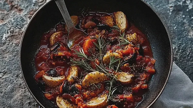 Auberginenpfanne orientalisch Zimt Chili Datteln genießen