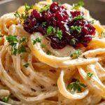 Brie Pasta mit fruchtigem Preiselbeer-Kompott