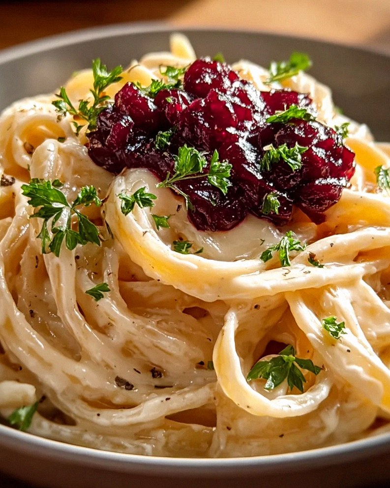 Brie Pasta mit fruchtigem Preiselbeer-Kompott – Schritt 1