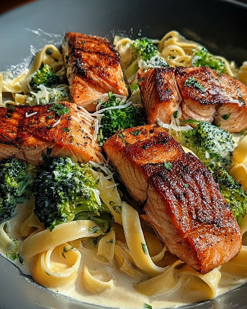 Gebratener Lachs und Brokkoli Alfredo
