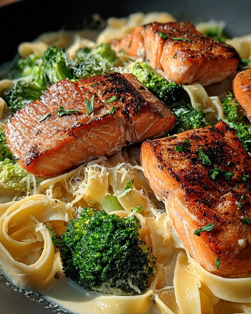 Gebratener Lachs und Brokkoli Alfredo – Schritt 1