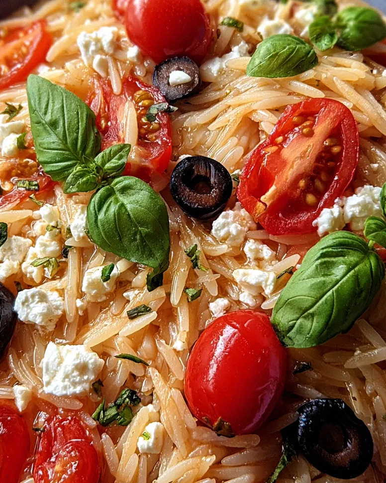 Griechische Reisnudeln mit Tomaten, Feta und Oliven