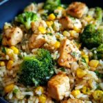 Hähnchen-Reis-Pfanne mit Brokkoli und Mais