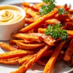Knusprige Süßkartoffel Pommes mit Honig Senf Dip
