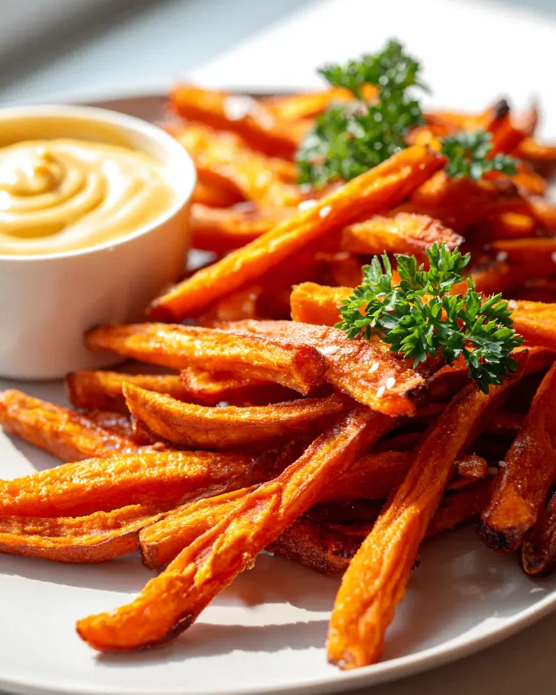Knusprige Süßkartoffel Pommes mit Honig Senf Dip