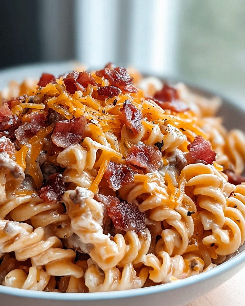Leckere Loaded Beef Putenspeck Cheeseburger Pasta Rezept entdecken!
