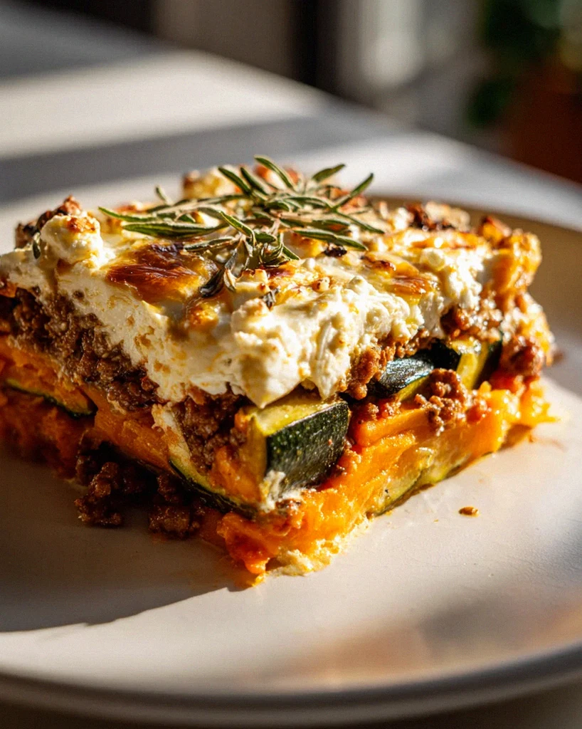 Low Carb Süßkartoffel Hack Auflauf mit Feta & Zucchini Rezept – Schritt 2