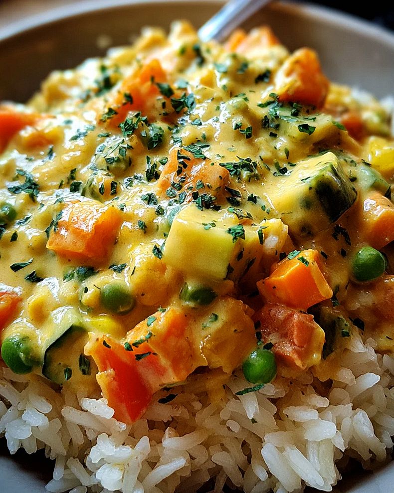 Reis mit Gemüse-Frischkäse-Sauce