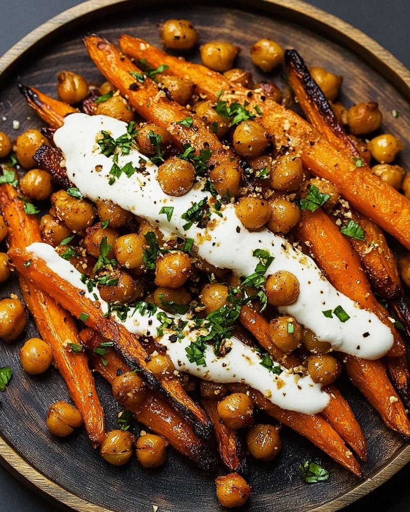 Spicy Maple-Roasted Carrots with Crispy Chickpeas and Yogurt Sauce – Schritt 1