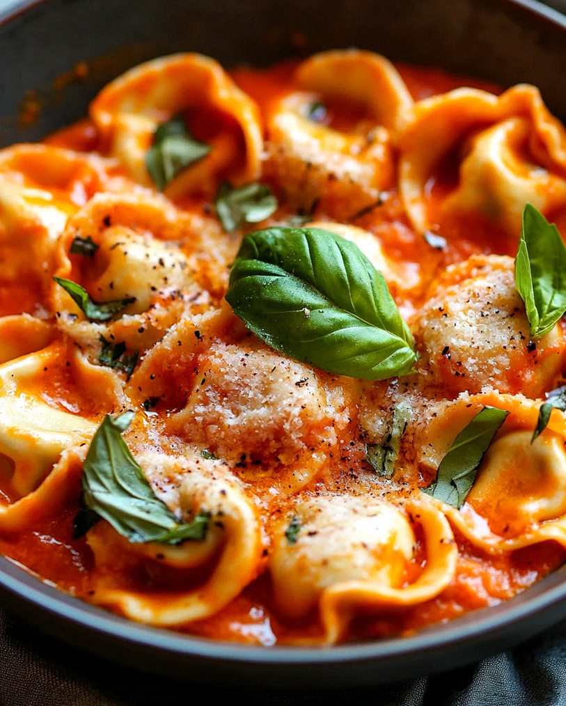 Tortellini mit Tomaten-Sahnesoße, Käse und Basilikum – Schritt 2
