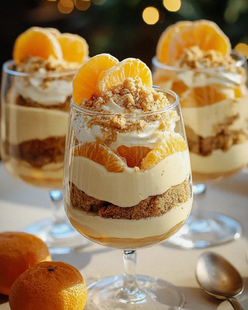 Vanillesauce-Mousse mit Spekulatius-Creme und Mandarinen
