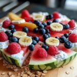 Wassermelonenpizza mit cremigem Joghurt und Früchten