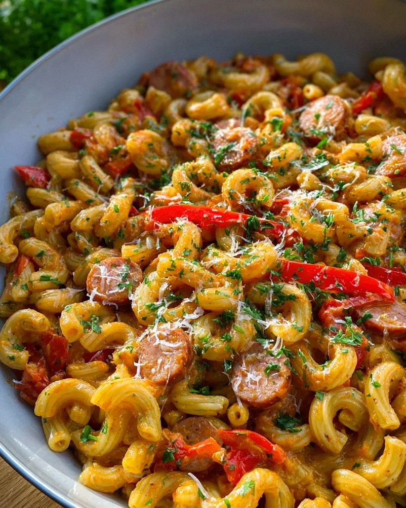 Würzige One Pot Pasta: Rinder-Krakauer & Paprika-Genuss! – Schritt 2